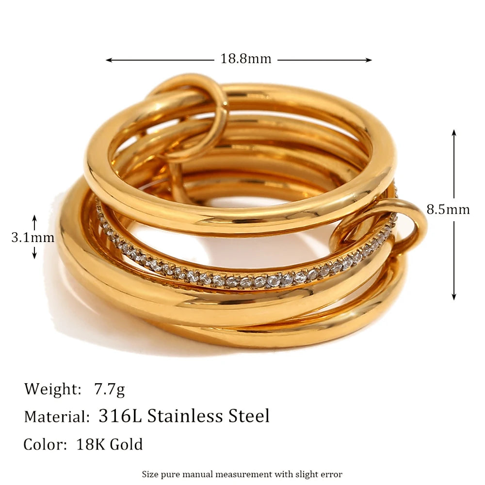 MamacitaSlay Unique Cool Three/Four Fingers Chain Shape Variable Hiphop Rings Stainless Steel Trendy Accessories Women Men Gifts