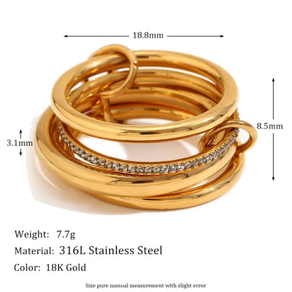 MamacitaSlay Unique Cool Three/Four Fingers Chain Shape Variable Hiphop Rings Stainless Steel Trendy Accessories Women Men Gifts