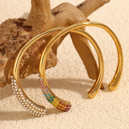 MamacitaSlay Stylish Imitation Pearl Color Water Droplets Snake Head Cuff Bracelets gold plated stainless steel jewelry women