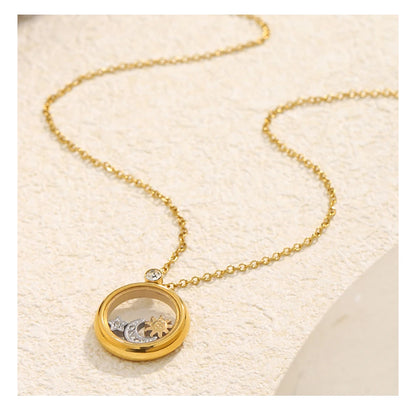 MamacitaSlay 316L Stainless Steel Celestial Pendant Necklace 18K Gold Plated Waterproof Jewelry Gift For Women Everyday Wear