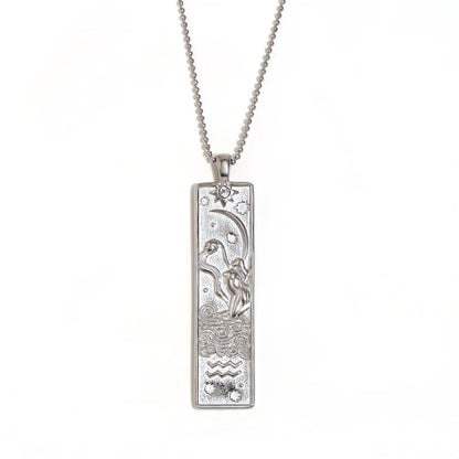 MamacitaSlay 316L Stainless Steel Zodiac Sign Rectangle Pendant Necklace 18K Gold Plated Waterproof Jewelry For Women Daily Wear