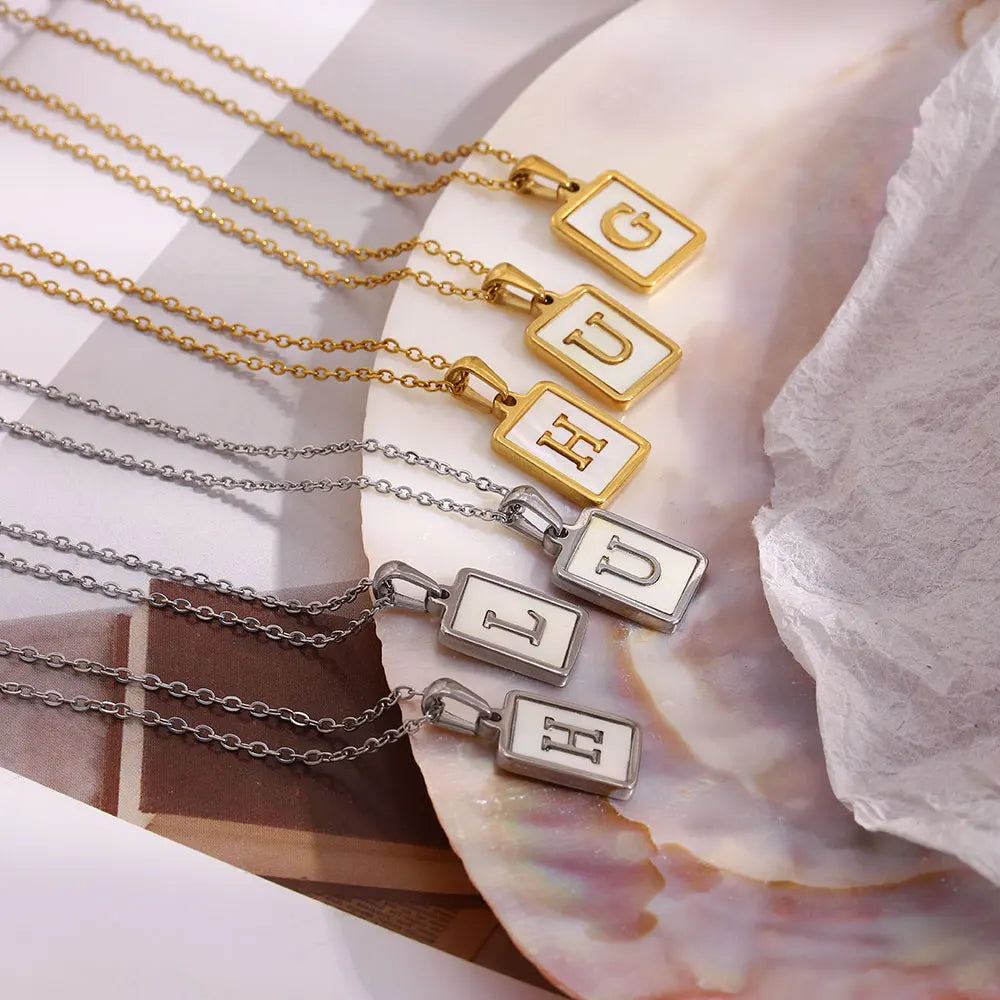 MamacitaSlay 18K Gold Plated Chain Necklaces Male Square Shell Letters Necklaces 316L Stainless Steel Jewelry For Women Gift