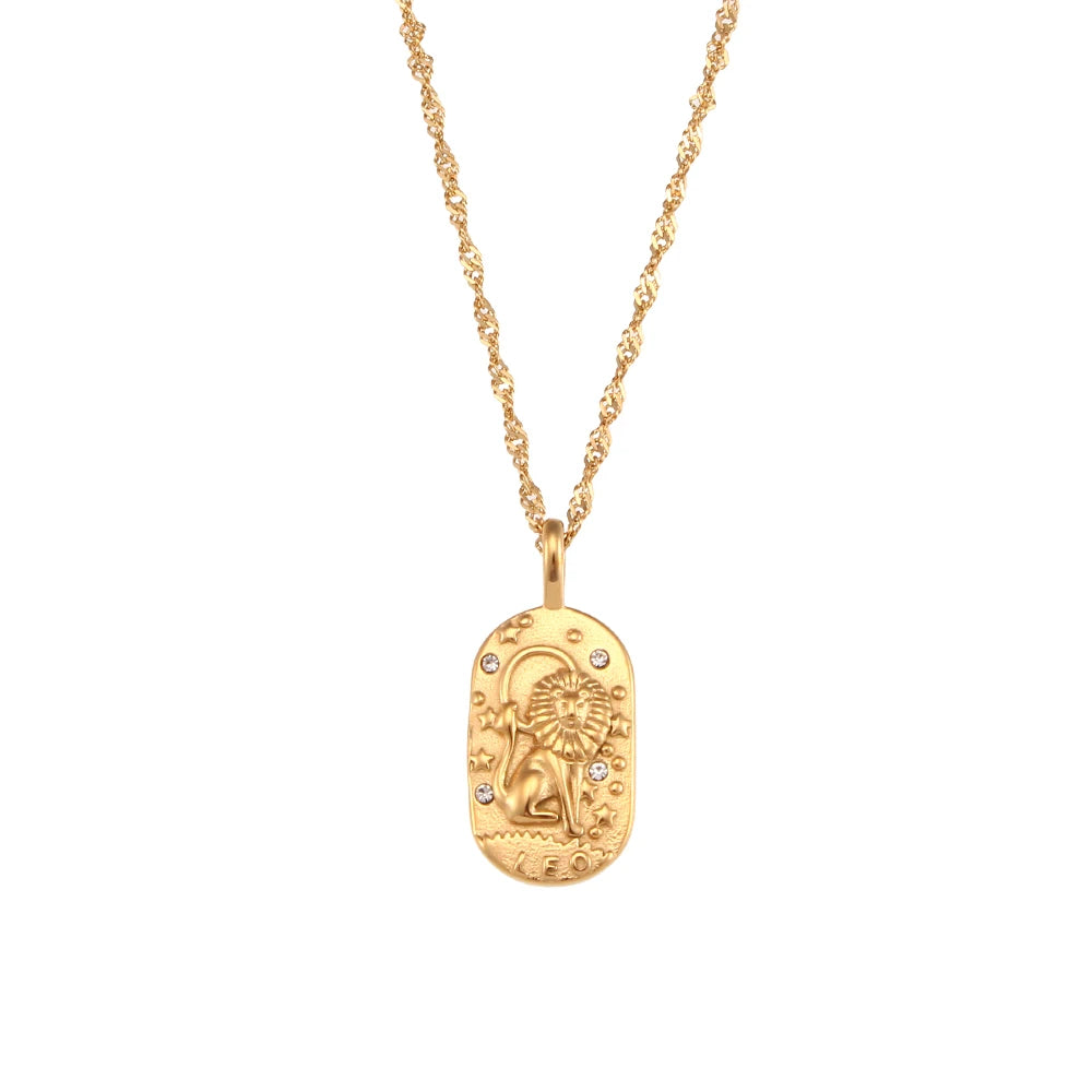 MamacitaSlay 316L Stainless Steel Zircon 12 Constellation Tarot Card Necklace 18K Gold Plated Waterproof Jewelry Women's Gifts