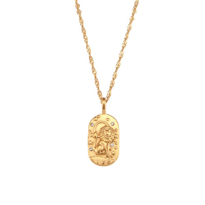 MamacitaSlay 316L Stainless Steel Zircon 12 Constellation Tarot Card Necklace 18K Gold Plated Waterproof Jewelry Women's Gifts