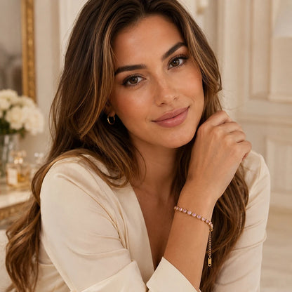 MamacitaSlay 316LStainlessSteel Round Zircon Tennis Bracelet 18K Gold Plated Waterproof Jewelry For Women Wedding Dating Jewelry