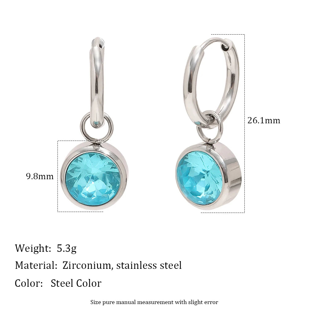 MamacitaSlay 316L Stainless Steel Multicolor Round Zircon Hoop Earrings 18K Gold Plated Waterproof Minimalist Jewelry For Women