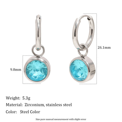 MamacitaSlay 316L Stainless Steel Multicolor Round Zircon Hoop Earrings 18K Gold Plated Waterproof Minimalist Jewelry For Women