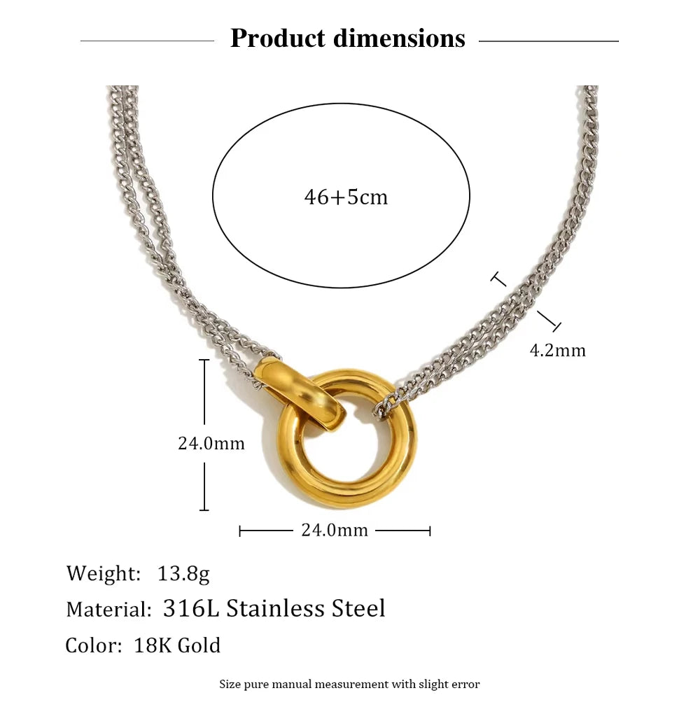 MamacitaSlay Minimalist Stainless Steel Ring Double Color Necklace Suitable For Women's Charm Waterproof Neck Jewelry Party Gift