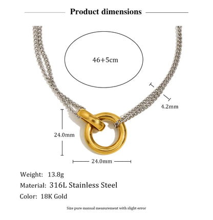 MamacitaSlay Minimalist Stainless Steel Ring Double Color Necklace Suitable For Women's Charm Waterproof Neck Jewelry Party Gift
