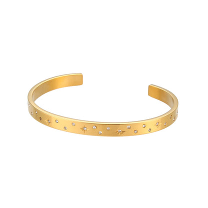 18K Gold Plated Deliacte Luxury Colorful Zircon Shiny Stars Cuff Bangles High Quality Waterproof Jewelry Bracelets for Women