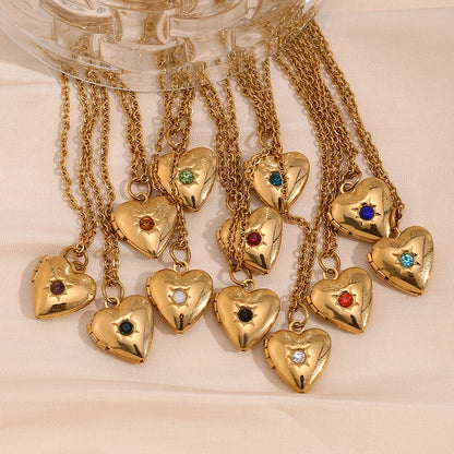 MamacitaSlay New Design Twelve Birthstone Heart Can Paste Photo Frame Pendant Women's stainless steel necklace  jewelry Gifts