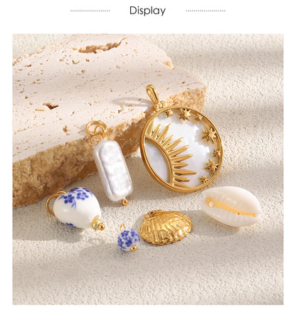 MamacitaSlay 18K Gold Plated Shell Moon Star Charm 316L Stainless Steel Ceramic Beads For DIY Earrings Bracelet Necklace Making