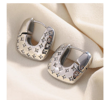 MamacitaSlay 316L Stainless Steel Zircon Star Square Hoop Earrings 18K Gold Plated Waterproof Jewelry For Women Gift Daily Wear