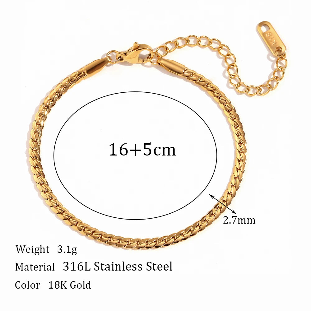 MamacitaSlay 316L Stainless Steel Encrypted NK Chain Bracelet 18K Gold Plated Minimalist Waterproof Jewelry For Women Daily Wear