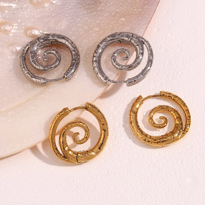 MamacitaSlay New Design Round Spiral Hoop Earrings Trendy Waterproof Jewelry 18k-gold-plated Stainless Steel Statement Earrings