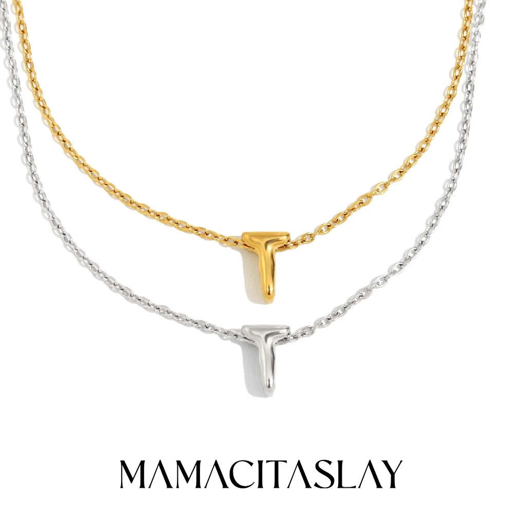 MamacitaSlay 316L Stainless Steel Letter Pendant Necklace Waterproof 18K Gold Plated Neck Jewelry Women's Minimalist Necklace