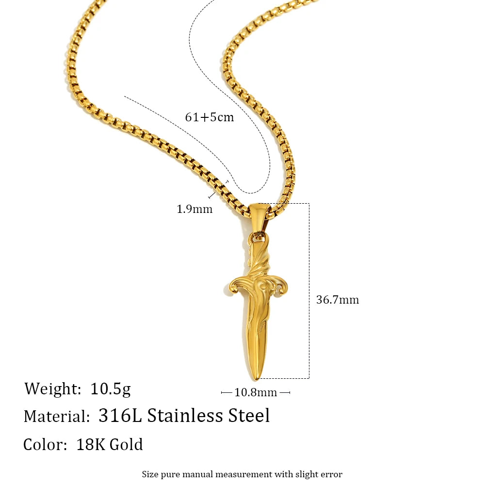 MamacitaSlay 316L Stainless Steel Mixed Color Sword Necklace 18K Gold Plated Waterproof Jewelry Hip Hop Style Unique Necklace