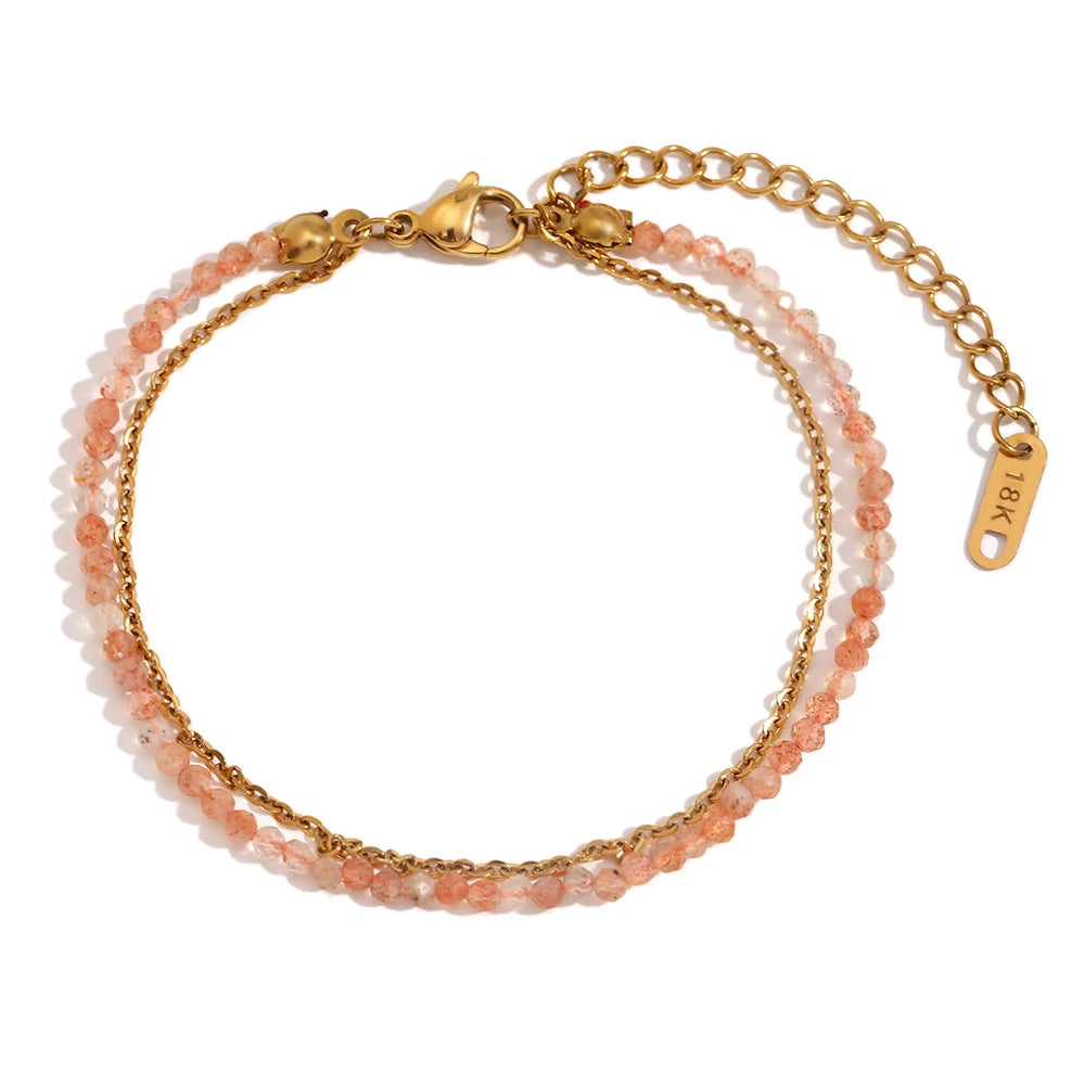 Mamacitaslay 316L Stainless Steel Natural Stone Beaded Thin Chain Bracelet Anklet Waterproof Everyday Jewelry For Women Gift