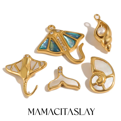 MamacitaSlay 316L Stainless Steel Ocean Theme Zircon Shell Charms 18K Gold Plated Waterproof Making DIY Jewelry For Women Gift