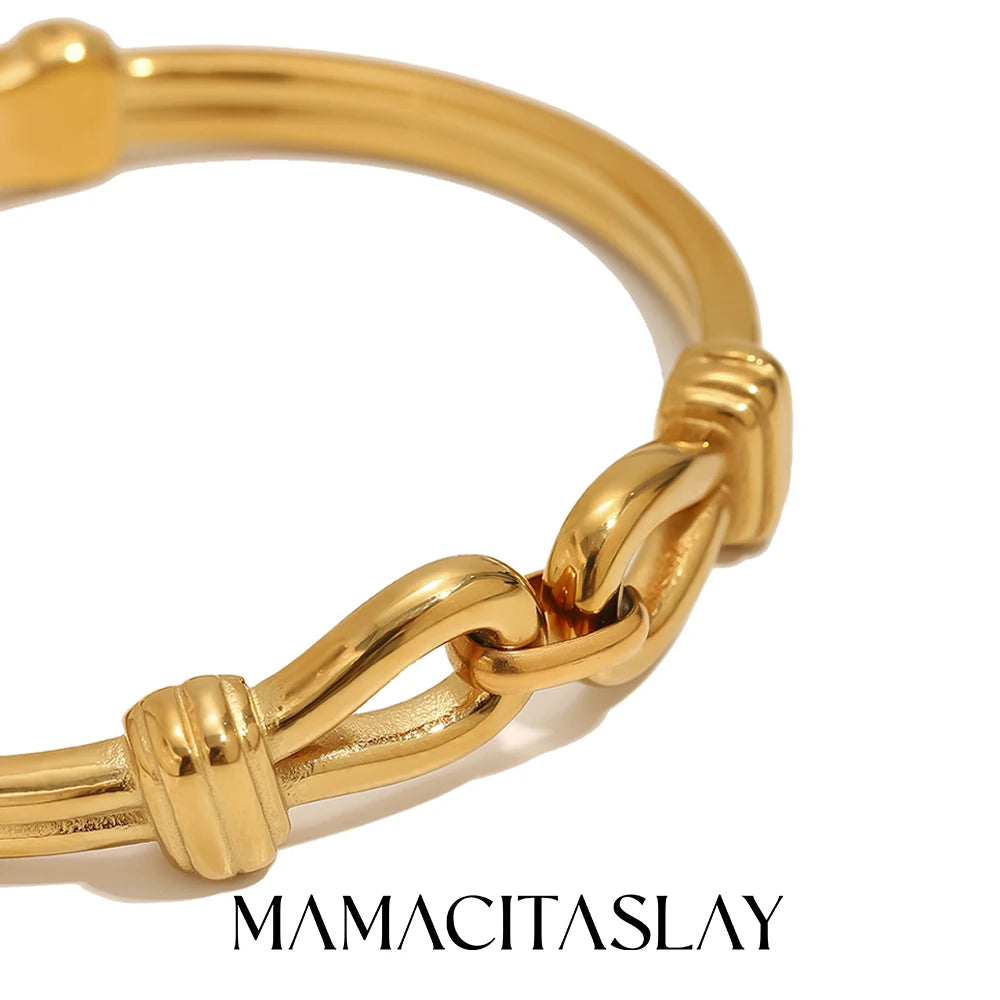 MamacitaSlay 316L Stainless Steel Interlocking Double Link Bangle 18K Gold Plated Waterproof Jewelry For Women Daily Bracelet