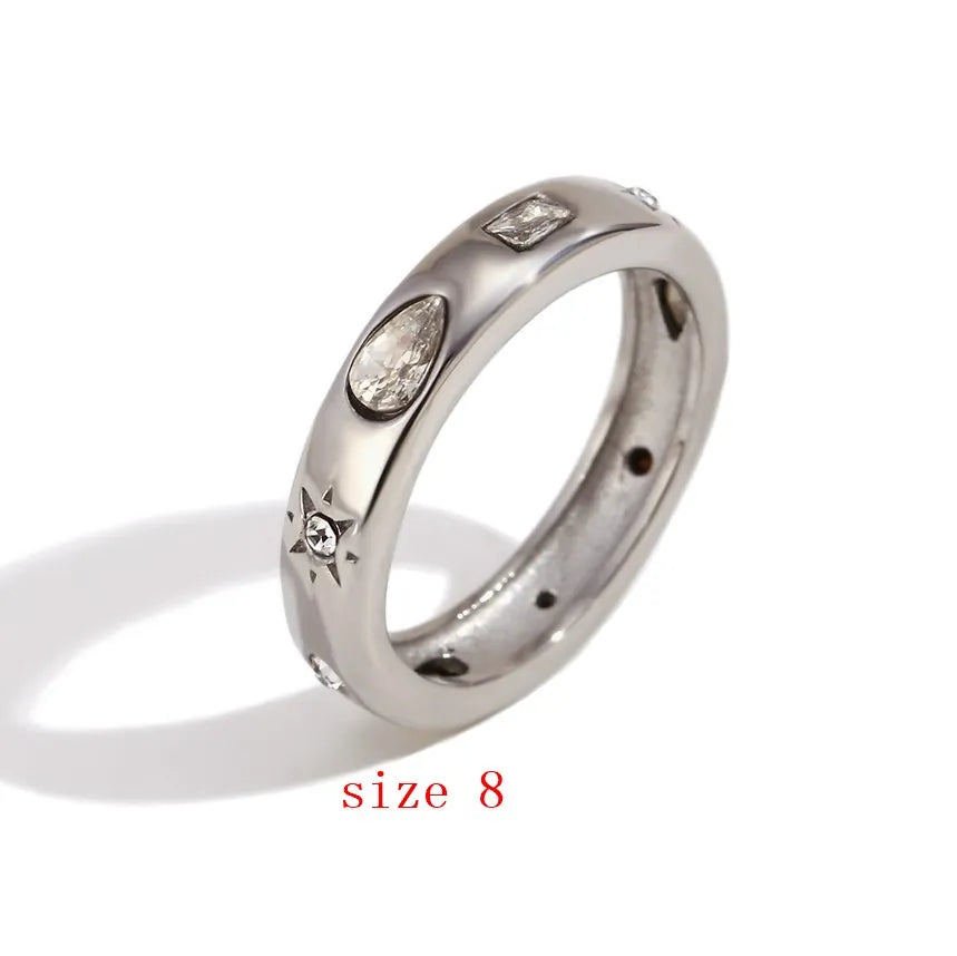 MamacitaSlay Classic Solar Geometric Zircon Bracelets Shiny Zircon Hoop Earrings 2024 Trend Stainless Steel Ring Woman