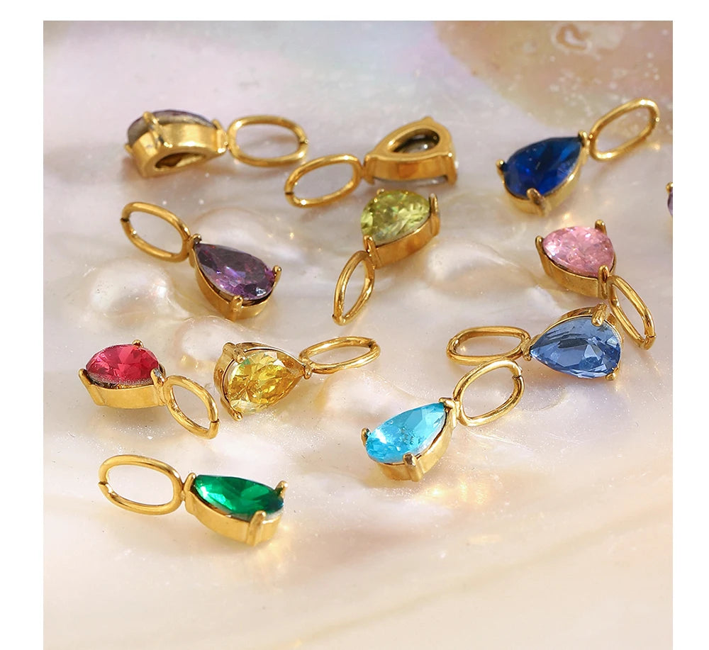 MamacitaSlay 316L Stainless Steel Zircon December Birthstone Charms Earrings Necklaces Bracelets DIY Pendant Waterproof Jewelry
