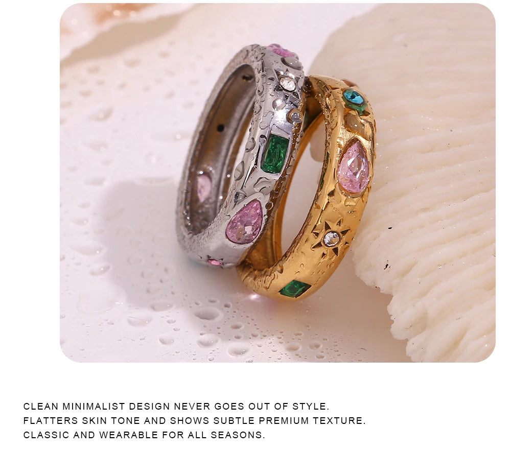 MamacitaSlay 316L Stainless Steel Multicolor Zircon Ring Waterproof 18K Gold Plated Jewelry For Women's Classic Ring Gift 2026