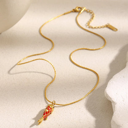 MamacitaSlay 316L Stainless Steel Enamel Koi Fish Pendant Necklace Party Waterproof Neck Jewelry Women's Elegant Necklace Gift
