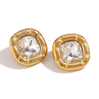 MamacitaSlay 18K Gold Plated Stainless Steel Rounded Square Zircon Necklace Earring Ring Women's Fashionable Waterproof Jewelry