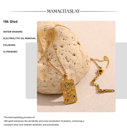 MamacitaSlay Unique 316L Stainless Steel Star Moon Evil Eye Zircon Necklace Ring 18K Gold Plated Waterproof Jewelry For Women