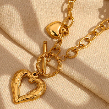 MamacitaSlay 18K Gold Plated Stainless Steel OT Buckle Heart Pendant Necklace Party Creative Waterproof Jewelry High Quality