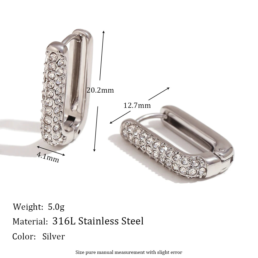 MamacitaSlay 316L Stainless Steel Zircon U Shaped Hoop Earrings 18K Gold Plated Waterproof Minimalist Jewelry For Women Gift