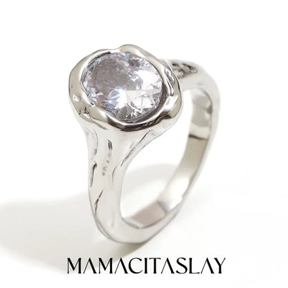 MamacitaSlay 316L Stainless Steel CZ Solitaire Stackable Ring 18K Gold Plated Waterproof Jewelry For Women Elegant Daily Wear
