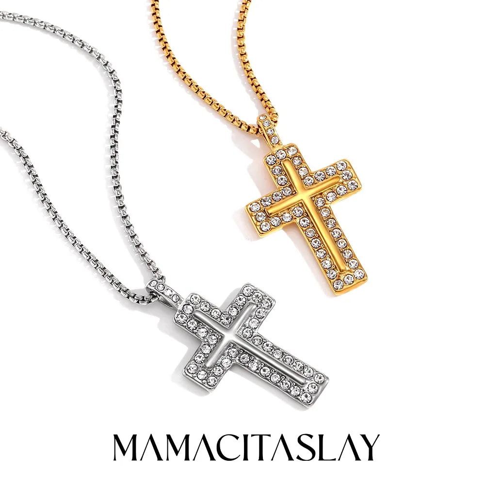 MamacitaSlay Trendy Cross Pendant Necklace Design Waterproof Neck Jewelry Design Waterproof Neck Jewelry Neutral Statement Gift