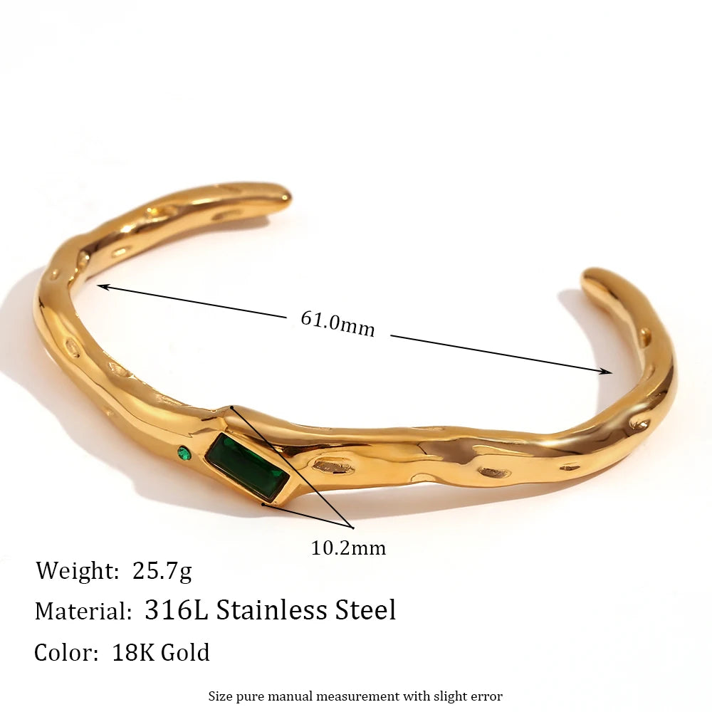 MamacitaSlay 316L Stainless Steel Twisted Shape Zircon Cuff Bracelet 18K Gold Plated Waterproof Jewelry For Women Everyday Wear