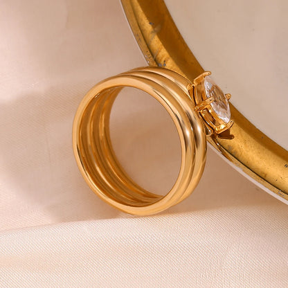 MamacitaSlay Unique 316L Stainless Steel Zircon Multilayer Wide Edge Ring Waterproof 18K Gold Plated Jewelry Women's Charm Ring