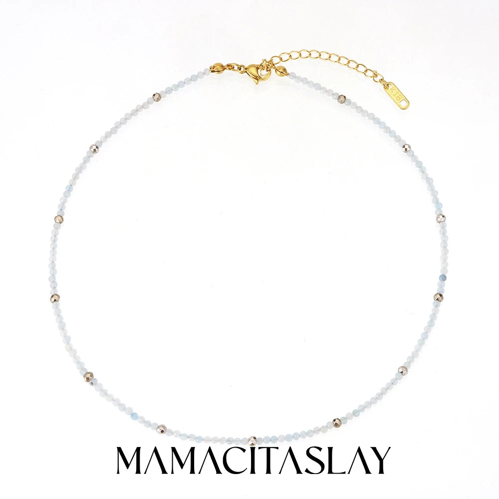 MamacitaSlay 316L Stainless Steel Natural Stone Necklace Elastic Rope Bracelet Handmade Waterproof Jewelry Women's Classic Gift