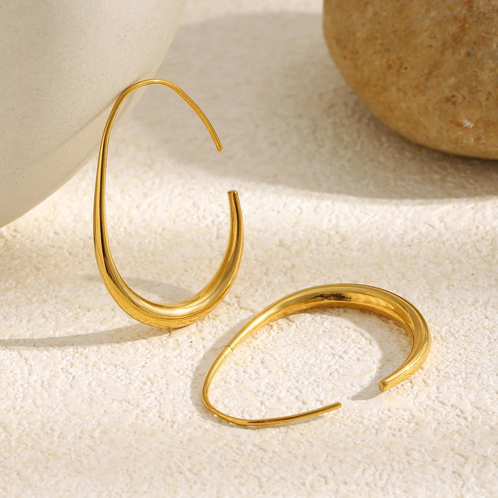 MamacitaSlay 316L Stainless Steel Pear Shape Hollow Out Hoop Earrings 18K Gold Plated Waterproof Jewelry Women's Unique Earrings