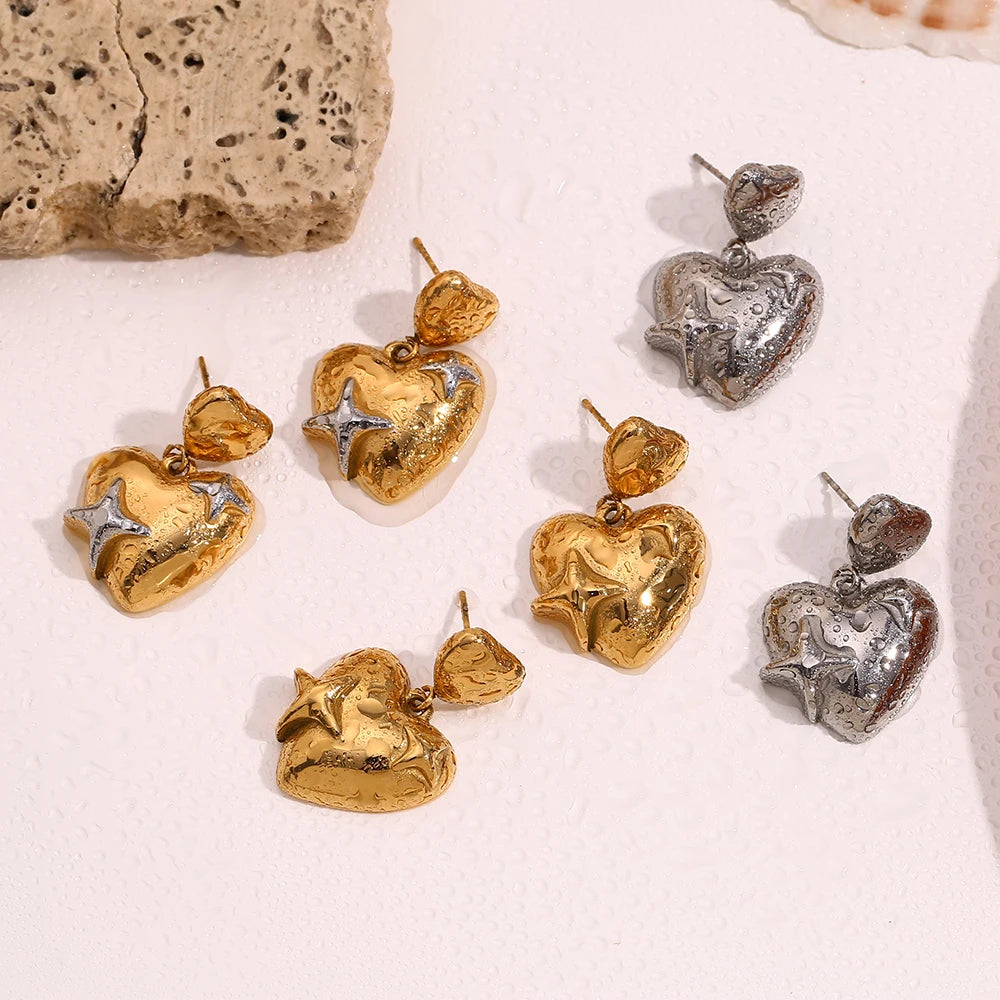MamacitaSlay Exclusive Stainless Steel Heart Star Earrings 2025 New Design Waterproof Jewelry Women's Charm Statement Earrings