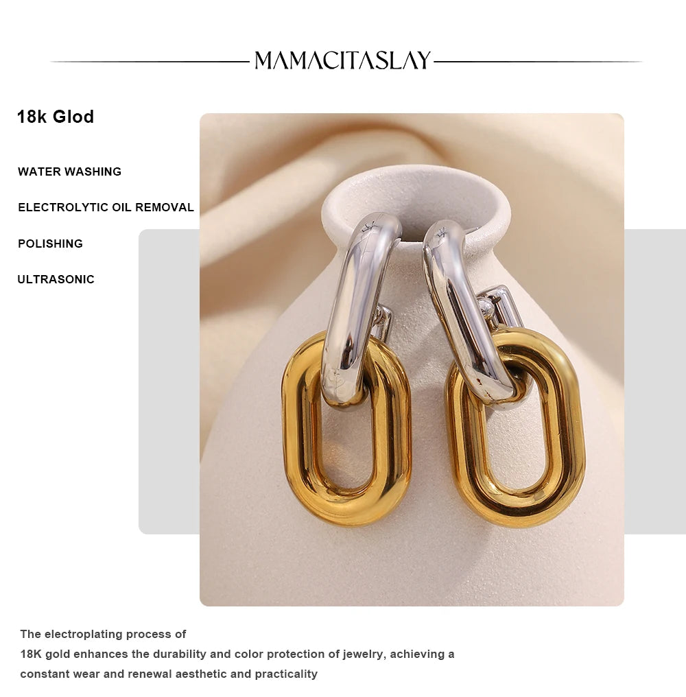 MamacitaSlay 316L Stainless Steel Double Color Double Layer Earrings Party Waterproof Jewelry Women's Unique Cool Earrings Gift