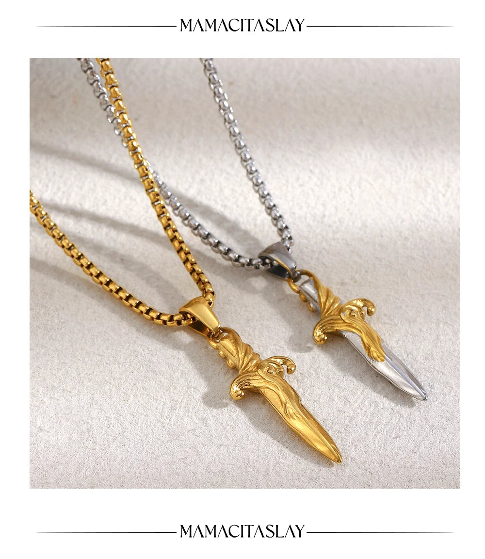 MamacitaSlay 316L Stainless Steel Mixed Color Sword Necklace 18K Gold Plated Waterproof Jewelry Hip Hop Style Unique Necklace