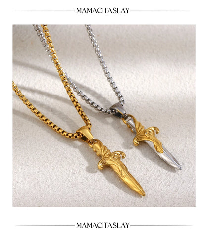 MamacitaSlay 316L Stainless Steel Mixed Color Sword Necklace 18K Gold Plated Waterproof Jewelry Hip Hop Style Unique Necklace