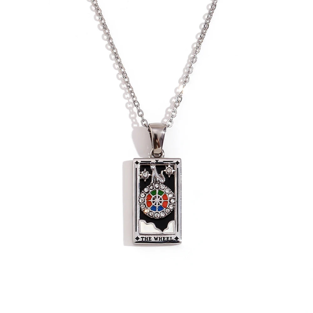 MamacitaSlay 316L Stainless Steel Zircon Tarot Necklace 18K Gold Plated Waterproof Jewelry Women's Creative Elegant Necklace