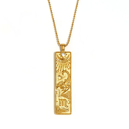 MamacitaSlay 316L Stainless Steel Zodiac Sign Rectangle Pendant Necklace 18K Gold Plated Waterproof Jewelry For Women Daily Wear