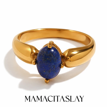 MamacitaSlay 316L Stainless Steel Oval Zircon Natural Stone Stacked Ring 18K Gold Plated Waterproof Vintage Jewelry For Women