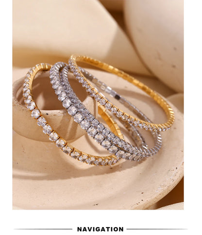 MamacitaSlay Classic Stainless Steel Zircon Fine Edge Bracelet Banquet Luxury Waterproof Jewelry Women's Elegant Simple Jewelry