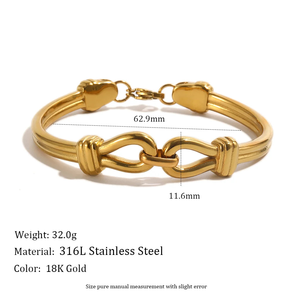 MamacitaSlay 316L Stainless Steel Interlocking Double Link Bangle 18K Gold Plated Waterproof Jewelry For Women Daily Bracelet