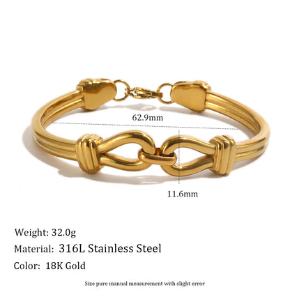 MamacitaSlay 316L Stainless Steel Interlocking Double Link Bangle 18K Gold Plated Waterproof Jewelry For Women Daily Bracelet
