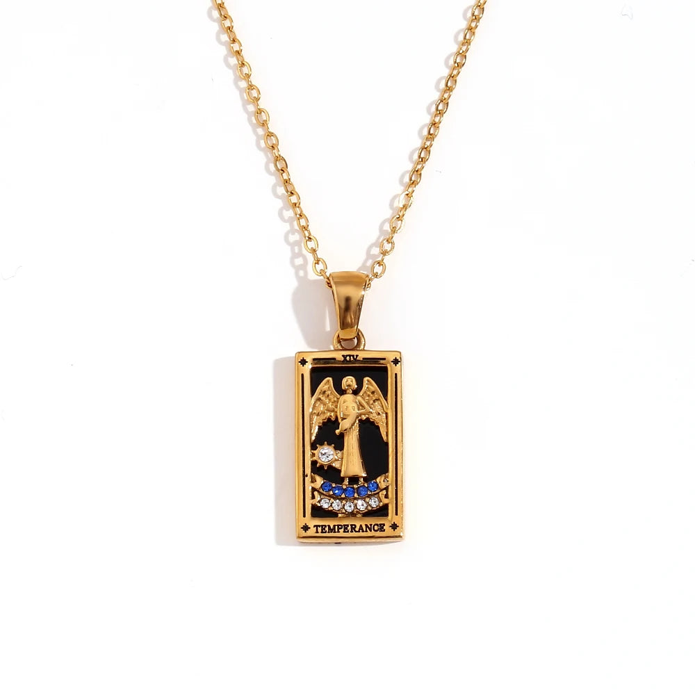 MamacitaSlay 316L Stainless Steel Zircon Tarot Necklace 18K Gold Plated Waterproof Jewelry Women's Creative Elegant Necklace