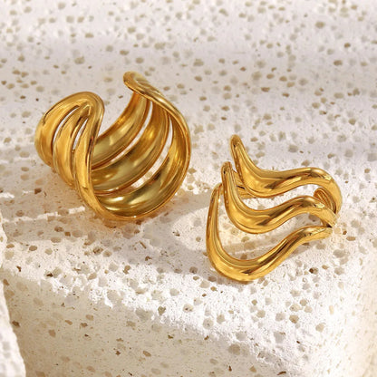 MamacitaSlay 316L Stainless Steel Multilayer Open Ring Party Waterproof 18K Gold Plated Jewelry Women's Charm Cool Ring Gift